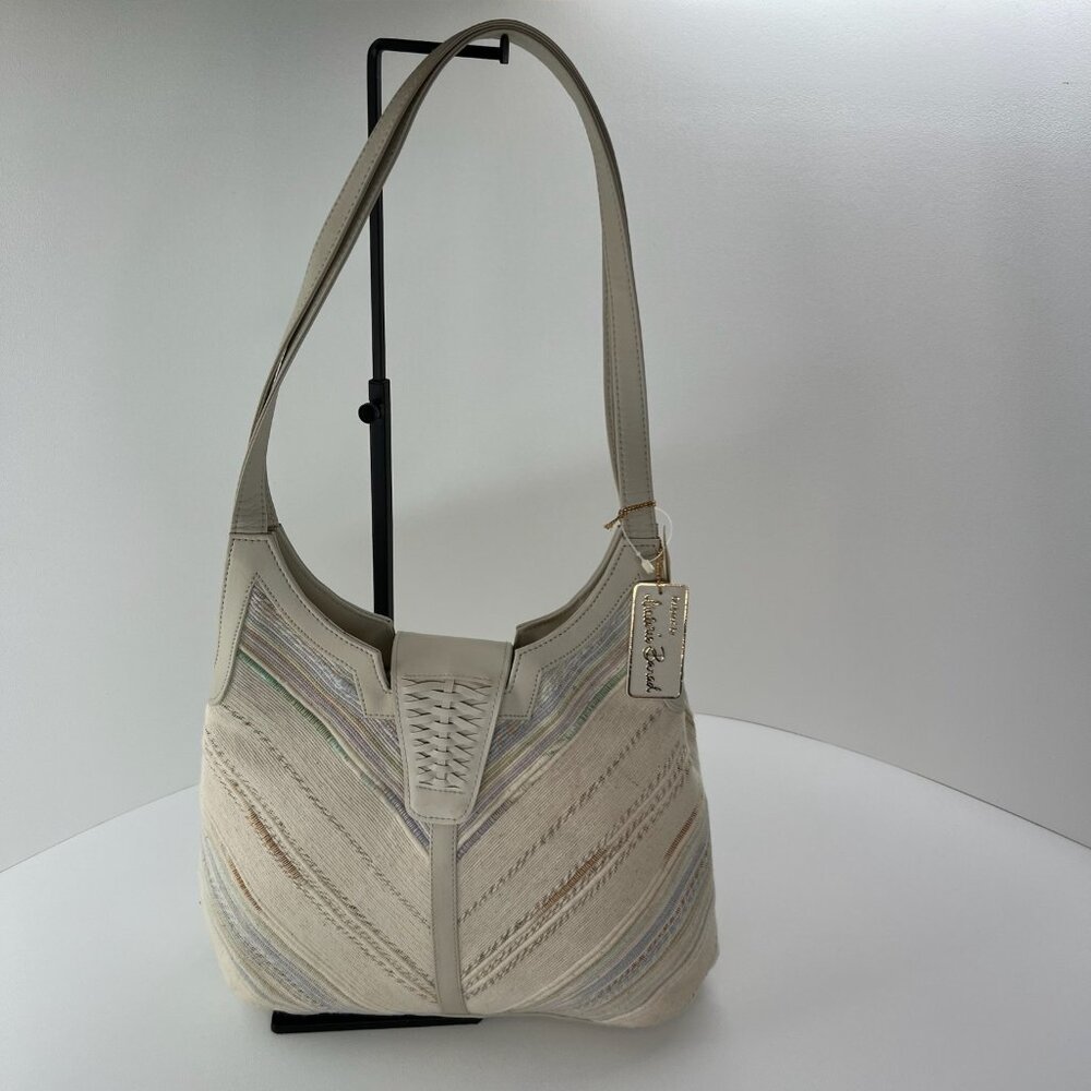 Vintage Valerie Barad Shoulder Bag Woven Fabric Beige New with Tags